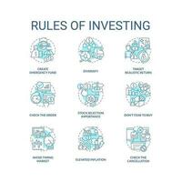 Rules of investing turquoise concept icons set. Money management. Financial processes idea thin line color illustrations. Isolated symbols. Editable stroke vector