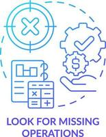 Look for missing operations blue gradient concept icon. Determining treasury management necessity abstract idea thin line illustration. Isolated outline drawing vector