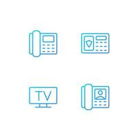 Home appliances pixel perfect gradient linear vector icons set. Security system. TV broadcasting. Door phone. Thin line contour symbol designs bundle. Isolated outline illustrations collection