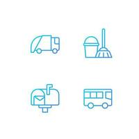 Public services pixel perfect gradient linear vector icons set. Waste collection and disposal. Home cleaning. Thin line contour symbol designs bundle. Isolated outline illustrations collection