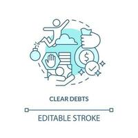 Clear debts turquoise concept icon. Avoid using credit money. Investing preparation abstract idea thin line illustration. Isolated outline drawing. Editable stroke vector