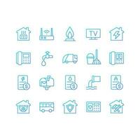 Public utilities pixel perfect gradient linear vector icons set. Water, gas and electricity supply. House heating. Thin line contour symbol designs bundle. Isolated outline illustrations collection