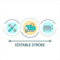 solar panel preparar lazo concepto icono. alternativa energía. eficiente familiar. dimensionamiento fotovoltaica célula resumen idea Delgado línea ilustración. aislado contorno dibujo. editable carrera vector