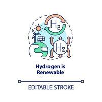 Hydrogen concept icon. Renewable energy. Clean source. Advantage of h2 abstract idea thin line illustration. Isolated outline drawing. Editable stroke vector