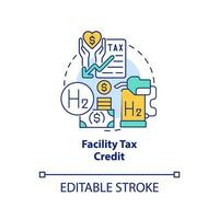 Facility tax credit concept icon. Installation of hydrogen stations encouragement abstract idea thin line illustration. Isolated outline drawing. Editable stroke vector