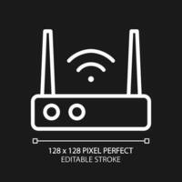 Internet píxel Perfecto blanco lineal icono para oscuro tema. inalámbrico conexión. ciberespacio acceso. electrónico aparato. Delgado línea ilustración. aislado símbolo para noche modo. editable carrera vector