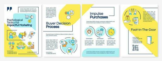 Impactful marketing tricks blue and yellow brochure template. Leaflet design with linear icons. Editable 4 vector layouts for presentation, annual reports