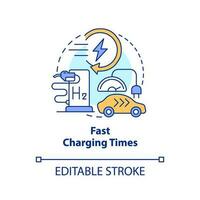 Fast charging time concept icon. Hydrogen fueled car. Benefit of h2 usage abstract idea thin line illustration. Isolated outline drawing. Editable stroke vector