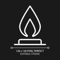 Gas pixel perfect white linear icon for dark theme. Heating system. Kitchen stove. Flammable gaseous substance. Thin line illustration. Isolated symbol for night mode. Editable stroke vector