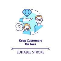 Keep customers on toes concept icon. Encourage consumer engagement. Communication abstract idea thin line illustration. Isolated outline drawing. Editable stroke vector