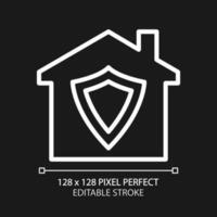 Home security pixel perfect white linear icon for dark theme. Burglary prevention. Insurance. Automated safety system. Thin line illustration. Isolated symbol for night mode. Editable stroke vector