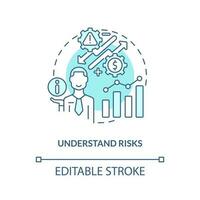 Understand risks turquoise concept icon. Market analyzing. Investment expectation abstract idea thin line illustration. Isolated outline drawing. Editable stroke vector