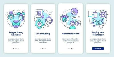 Client emotions and improving experience onboarding mobile app screen. Walkthrough 4 steps editable graphic instructions with linear concepts. UI, UX, GUI templated vector