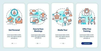 Fast turnaround ideas onboarding mobile app screen. Clients engagement walkthrough 4 steps editable graphic instructions with linear concepts. UI, UX, GUI templated vector