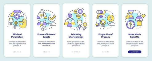 Convert more customers onboarding mobile app screen. Consumer behavior walkthrough 5 steps editable graphic instructions with linear concepts. UI, UX, GUI templated vector