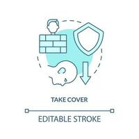 Take cover turquoise concept icon. Action outside during nuclear accident abstract idea thin line illustration. Isolated outline drawing. Editable stroke vector