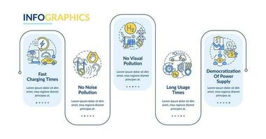 Hydrogen fuel cells pros rectangle infographic template. Renewable power. Data visualization with 5 steps. Editable timeline info chart. Workflow layout with line icons vector