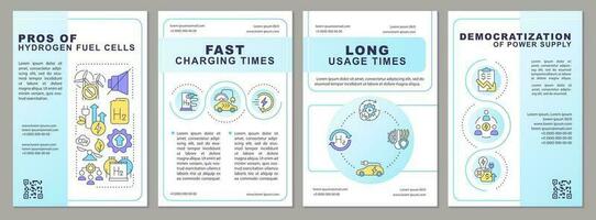 Advantages of h2 fuel cells brochure template. Zero carbon energy. Leaflet design with linear icons. Editable 4 vector layouts for presentation, annual reports