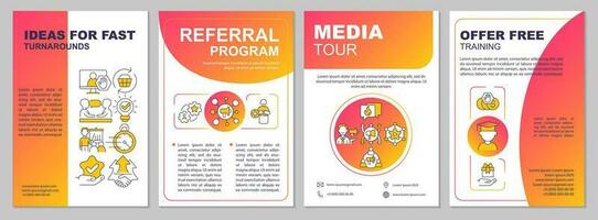 Ideas for high turnarounds red gradient brochure template. Engagement. Leaflet design with linear icons. 4 vector layouts for presentation, annual reports