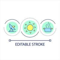 Using solar energy for cooking loop concept icon. Environmentally friendly appliance. Alternative power abstract idea thin line illustration. Isolated outline drawing. Editable stroke vector