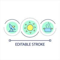 Using solar energy for cooking loop concept icon. Environmentally friendly appliance. Alternative power abstract idea thin line illustration. Isolated outline drawing. Editable stroke vector