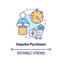 Impulse purchase concept icon. Buying behaviour. Unplanned shopping. Sales psychology abstract idea thin line illustration. Isolated outline drawing. Editable stroke vector