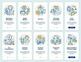 Advantages of hydrogen onboarding mobile app screen set. Pros of h2 walkthrough 5 steps editable graphic instructions with linear concepts. UI, UX, GUI templated vector