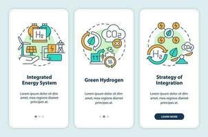 Renewable hydrogen onboarding mobile app screen. Clean energy walkthrough 3 steps editable graphic instructions with linear concepts. UI, UX, GUI templated vector