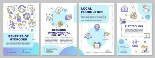 Benefits of hydrogen blue brochure template. Green power advantages. Leaflet design with linear icons. Editable 4 vector layouts for presentation, annual reports