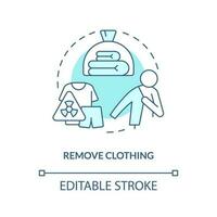 Remove clothing turquoise concept icon. Decontaminate after radiation emergency abstract idea thin line illustration. Isolated outline drawing. Editable stroke vector