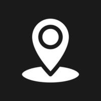 Dropping pin point dark mode glyph ui icon. Find location on map. User interface design. White silhouette symbol on black space. Solid pictogram for web, mobile. Vector isolated illustration