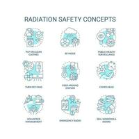 Radiation safety turquoise concept icons set. Radioactive contamination surviving idea thin line color illustrations. Isolated symbols. Editable stroke vector