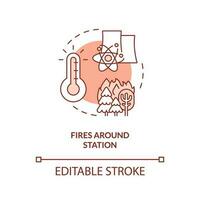 Fires around station orange concept icon. High temperature. Nuclear accident cause abstract idea thin line illustration. Isolated outline drawing. Editable stroke vector