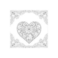 Flower with frame in shape of heart. decoration in ethnic oriental, vector