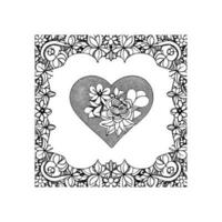 Flower with frame in shape of heart. decoration in ethnic oriental, vector