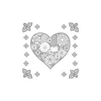 Flower with frame in shape of heart. decoration in ethnic oriental, vector