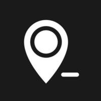 Remove pin from map dark mode glyph ui icon. Unpin location. User interface design. White silhouette symbol on black space. Solid pictogram for web, mobile. Vector isolated illustration