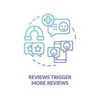 Reviews trigger more reviews blue gradient concept icon. Sharing on social media. Customer feedback reason abstract idea thin line illustration. Isolated outline drawing vector