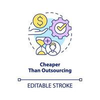 Cheaper than outsourcing concept icon. Outstaffing advantage abstract idea thin line illustration. Costs of recruiting. Isolated outline drawing. Editable stroke vector