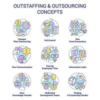 Outstaffing and outsourcing concept icons set. Hiring contract employees remotely idea thin line color illustrations. Isolated symbols. Editable stroke vector