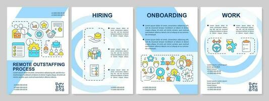 Hiring staff remotely blue brochure template. Outstaffing practice. Leaflet design with linear icons. Editable 4 vector layouts for presentation, annual reports