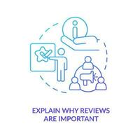 Explain why reviews important blue gradient concept icon. Asking customers leave feedback abstract idea thin line illustration. Proper instructions. Isolated outline drawing vector