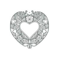 Flower with frame in shape of heart. decoration in ethnic oriental, vector