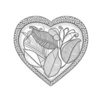 Flower with frame in shape of heart. decoration in ethnic oriental vector