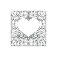 Flower with frame in shape of heart. decoration in ethnic oriental, vector