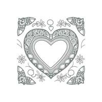 Flower with frame in shape of heart. decoration in ethnic oriental, vector