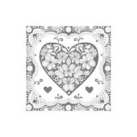 Flower with frame in shape of heart. decoration in ethnic oriental, vector