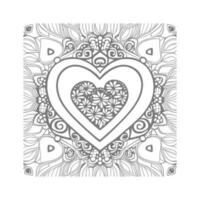 Flower with frame in shape of heart. decoration in ethnic oriental, vector