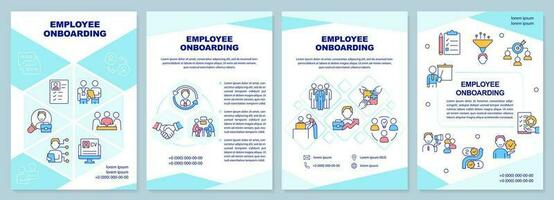Employee onboarding turquoise brochure template. Adaptation. Leaflet design with linear icons. Editable 4 vector layouts for presentation, annual reports