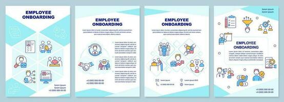 Employee onboarding turquoise brochure template. Adaptation. Leaflet design with linear icons. Editable 4 vector layouts for presentation, annual reports